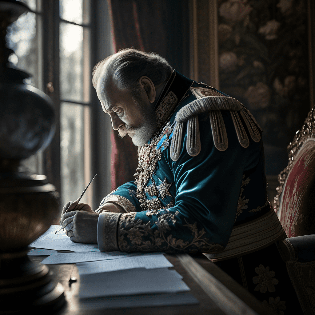 Фотография русского императора пишущего письма