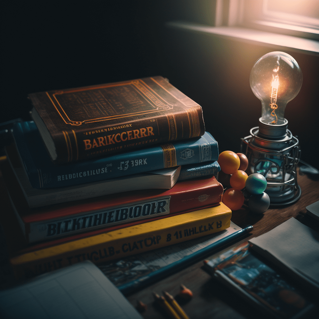 Фотография книг на столе с лампой